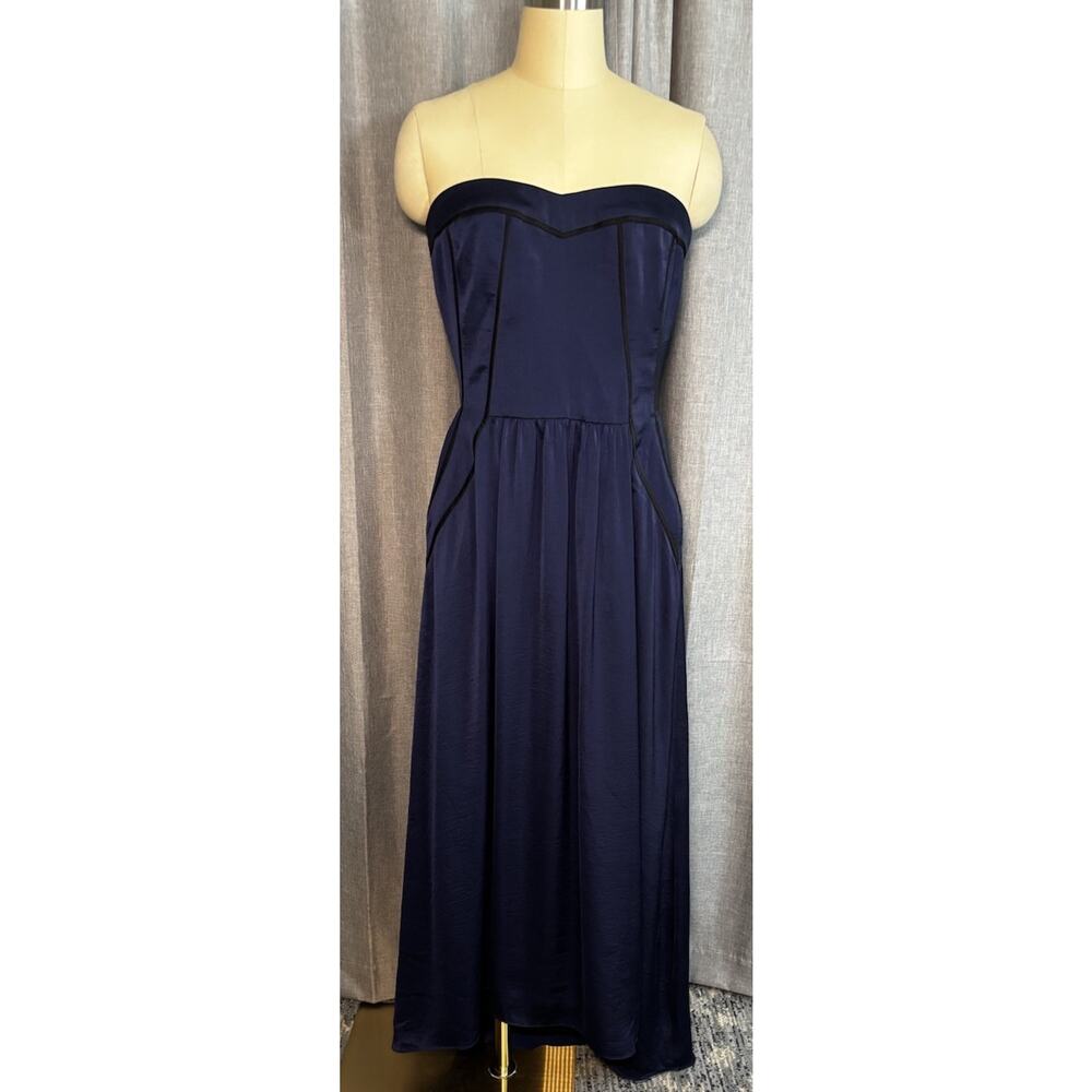 Rebecca Taylor Maxi Dress Womens Size 4 Blue With Pockets Strapless Formal